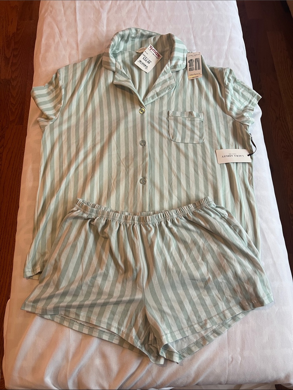 Laura Ashley Mint and White Striped Short Pajama Set
